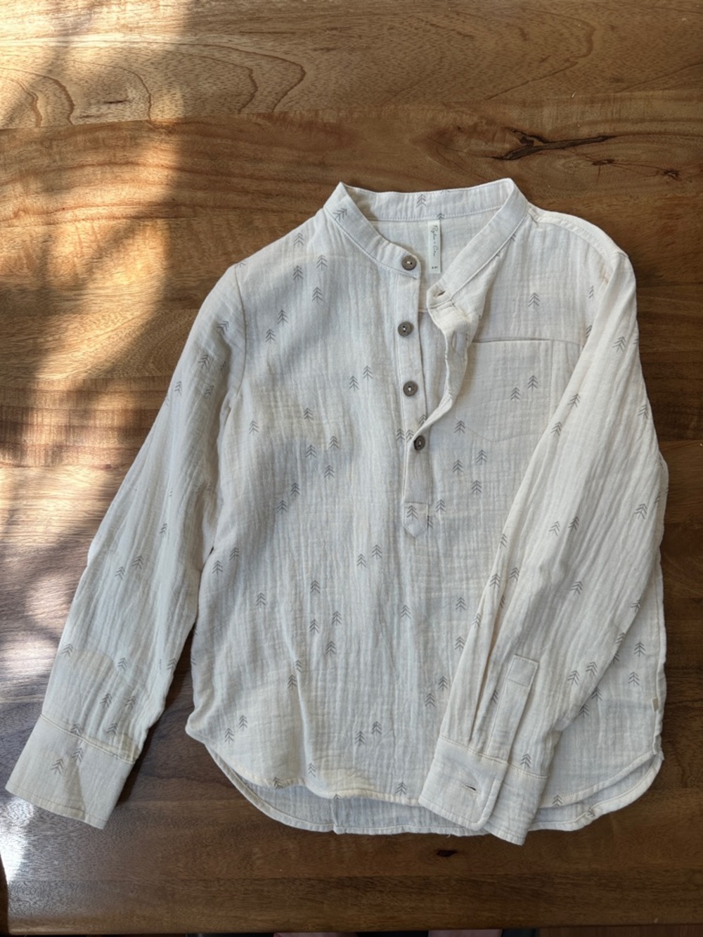 Rylee + Cru Kids Cream double gauze Henley with Subtle Gray pine tree print
